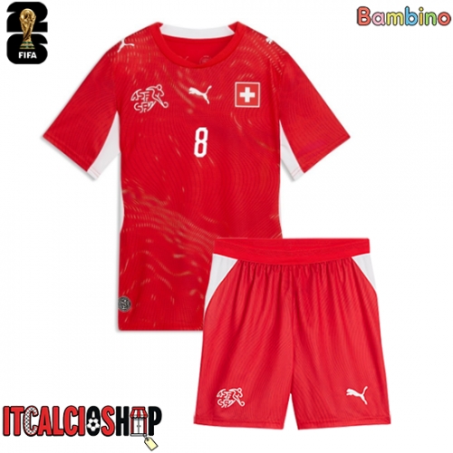 Svizzera Remo Freuler #8 Prima Maglia Bambino Mondiali 2026 Manica Corta (+ Pantaloni corti)
